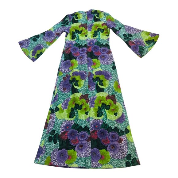 VTG Maxi Dress Psychedelic Flower Power Flared Sleeves UK Size 14 Jerseyfield - Picture 3 of 15